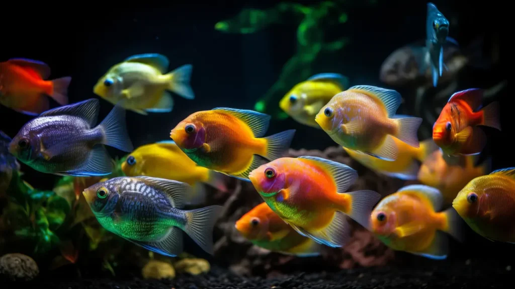 Group-colorful-fish-swimming-aquarium-generative-ai